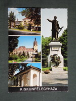 Képeslap,Kiskunfélegyháza,mozaik,Tanácsháza,park,Petőfi szobor,utca látkép,részlet ,1974-