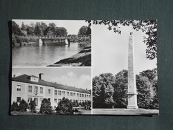 Képeslap,Körmend,mozaik,Rába híd,emlékmű,technikum,iskola látkép,részlet, 1971-