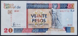 Ritka! Kuba / Cuba 20 Pesos Convertibles 2006, EF.
