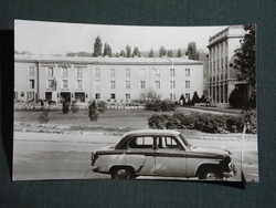 Képeslap,Komló,Lenin tér,park,Moszkvics autó látkép,részlet, 1964-