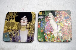 Poháralátét fa , parafa , Gustav Klimt szecesszió képeivel dekorálva 10,5 x 10,5 cm x 2db.