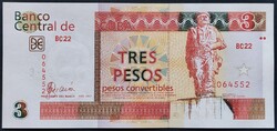 Ritka! Kuba / Cuba 3 Pesos Convertibles 2007, AUNC.