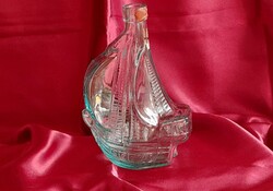 ﻿Retro hajó formájú kék vastagfalú italosüveg