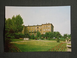 Képeslap,Komló,Petőfi tér,park,szobor,emlékmű,Fűszer csemege üzlet látkép,részlet, 1971-