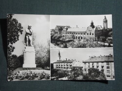 Képeslap,Kiskunhalas,mozaik,Kuruc szobor,emlékmű,tanácsháza,park látkép,részlet, 1970-
