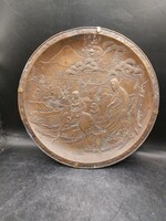 Antik bronz falidisz, tál, szignált, XIX. századi, 25 cm-es nagyságú. 3329b
