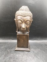 Buddha fej bronzból, Laosz, XIX. század eleje, 23 cm-es. 3328b