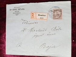 D205249 Ajánlott levélboríték - Zombor 1908 Gyulai Dr. Gaal - Dr. Nicalaus Béla ügyvéd úrnak -Baja