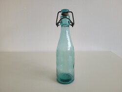 Régi retro üvegdugós csatos üdítőitalos zöld üveg üditő palack üdítősüveg