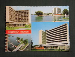 Képeslap,Keszthely,mozaik,Helikon szálló,üdülő,strand,móló,kikötő látkép,részlet, 1980-