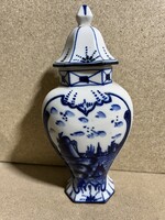 Régi holland porcelán urna, fehér-kék. 3790
