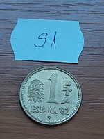 SPANYOLORSZÁG 1 PESETA 1980 Juan Carlos I, Alumínium-bronz, FOCI VB '82  S1