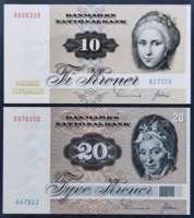 Dánia 10 + 20 Kroner / Korona 1972, UNC.
