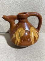 Régi kerámia kancsó, barna-sárga mázas. 3847