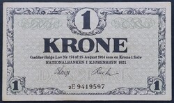 Ritka! Dánia 1 Krone / Korona 1921, EF+.
