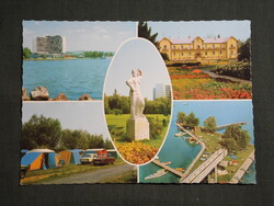 Képeslap,Keszthely,mozaik,Helikon,Balaton szálló,üdülő,strand,móló,kikötő,szobor,részlet, 1980-