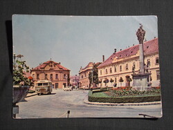 Képeslap,Keszthely,Tanácsháza,Főtér,gyógyszertár,autóbusz látkép,részlet, 1964-