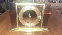 Asztali óra Smiths Art Deco Pink Mirror Glass & Brass Mantel Clock, English
