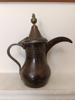 Antik arab kávé tea főző edény vörösréz sárgaréz ónozott vésett teás kanna 613 1561