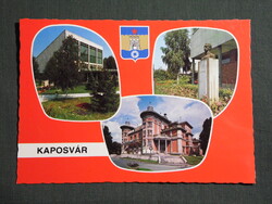 Képeslap,Kaposvár,mozaik,Termálfürdő,Színház,Csik Ferenc szobor látkép,részlet, 1980-