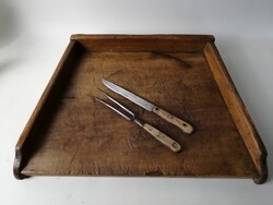 ANTIQUE Kitchen Knife with Fork and Cutting Board