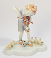 Metzler & Orloff - csibéknek hegedülő fiú - ritka német porcelán figura