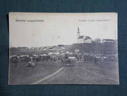 Képeslap,Lengyeltóti,Vásártér,Katolikus templom látkép,Schwarzenberg Miksa kiadás,1927-