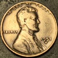 Amerikai Egyesült Államok 1 cent,  ﻿Kalászos penny, Lincoln 1951. D