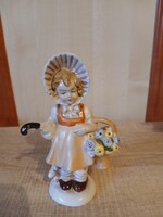 Régi Bertram Lippelsdorf esernyős kosaras  kislány porcelán figura