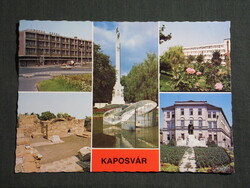 Képeslap,Kaposvár,mozaik,Kossuth szobor,emlékmű,Kapos szálló látkép,részlet, 1980-