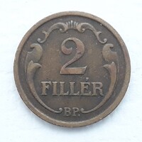 2 Fillér 1938 érme, réz fémpénz - Magyarország 2 Fillér 1938 pénzérme