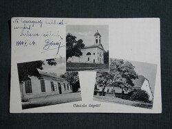 Képeslap,Dég,mozaik,templom,népiskola látkép,részlet,Hangya szövetkezet kiadás Dég,1944-