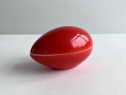 Retro, vintage ritka formájú, piros színű Kispest Gránit tojás bonbonier, ékszertartó doboz