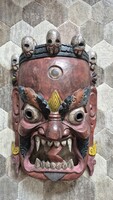 Tibeti / Nepáli Mahakala démonmaszk – kézzel faragott, festett fa