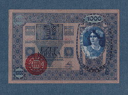 1000 Korona 1902 VF- EF Magyarország Felülbélyegzésslel, eltolódott Főnyomat RITKA !!!