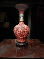 Antik kínai cinóber váza, keleti, ázsiai, japán, indiai, indonéz