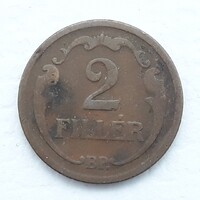 2 Fillér 1928 érme, réz fémpénz - Magyarország 2 Fillér 1928 pénzérme