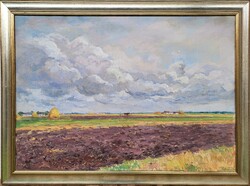 Huge! 111x83cm Lajos Szlányi (1869 - 1949) Oil Painting 'Plowing' With Original Guarantee!!