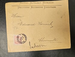 1891-es 5 kr bélyeg levélen a bélyegen lemezhibák Budapest-Chemnitz