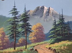 Nagybányai festő , ( Sztelek Norbert  ) Fenyves I  Tempera papír.Mérete: 50x40 cm .