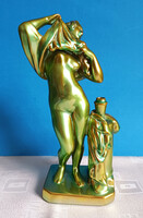 Zsolnay Eozin Vetkőző Női Akt Porcelán Figura