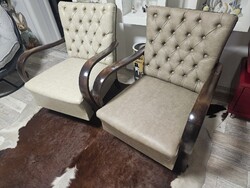 Art deco Fotel páros Mogyoró és világos bézs szinű Chesterfield stilusban kárpitozva