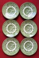 6db Broadhurst Staffordshire angol jelenetes zöld porcelán csészealj kistányér tányér csomag