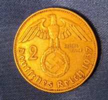 Horogkeresztes ezüst birodalmi 2 Márka 1937. (1187)