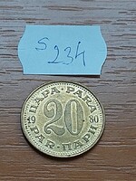 JUGOSZLÁVIA 20 PARA 1980  Sárgaréz  S234