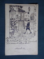 Képeslap,Orfű,Abaliget,Mecsekrákos,túristaház,Somogyi János kántortanító egyedi rajza,pecséte,1914-