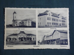 Képeslap,Sárbogárd,mozaik,templom,járásbíróság,községháza,vasútállomás,Aigner L. Bp. kiadás,1940
