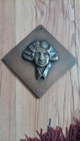 Női fej,bronz dombormű szignós 1931