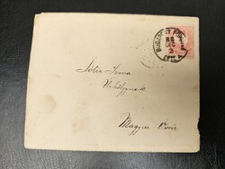 1886-os 5 kr bélyeg levélen Budapest Főposta