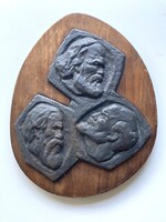 Farkas Aladár (1909-1981): Marx, Engels, Lenin, bronz portré-dombormű, 1970